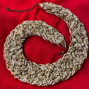 Gorgeous hand crafted beaded and braided in multiple layers, white and gold